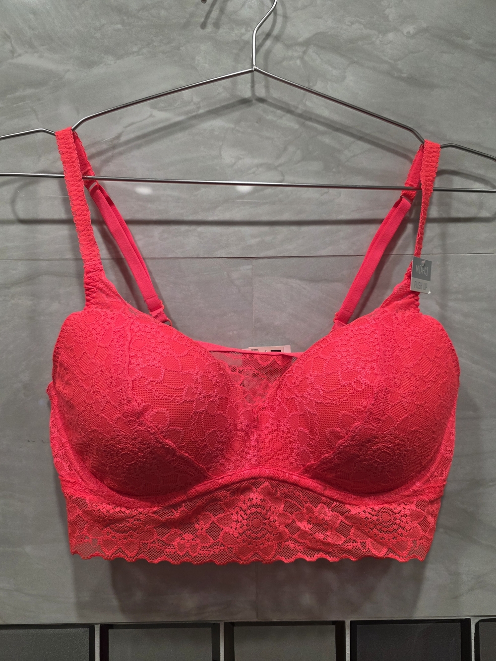 PINK Victoria's Secret Lace Longline Wire Bra - Neon Pink